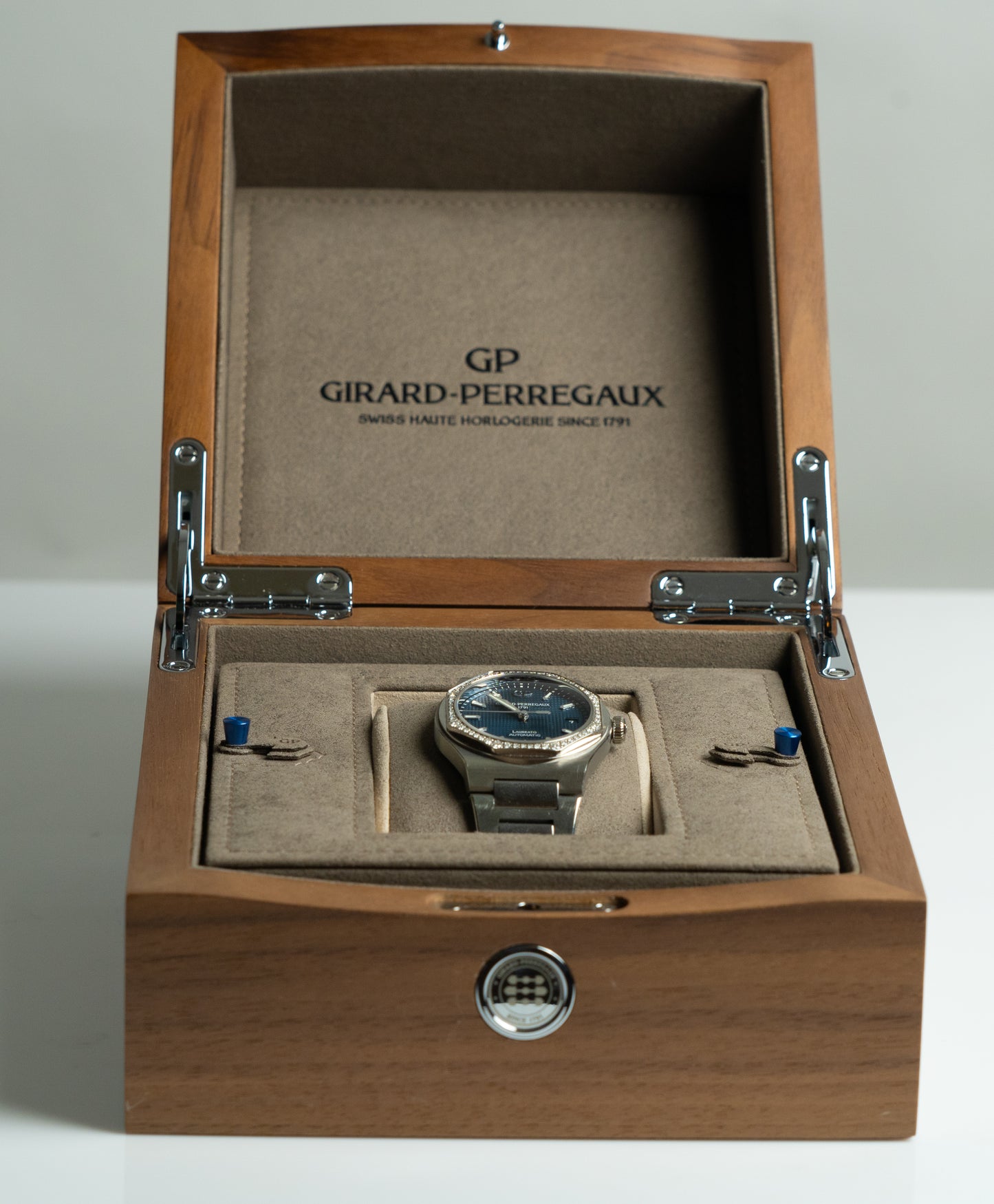 Girard Perregeaux "Laureato" 38mm, with factory diamond bezel.